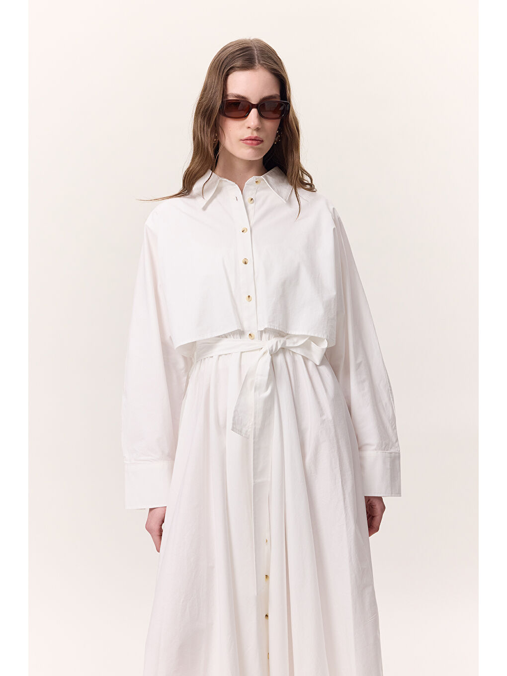 Trenç Tarz Gömlek Elbise Ekru-4