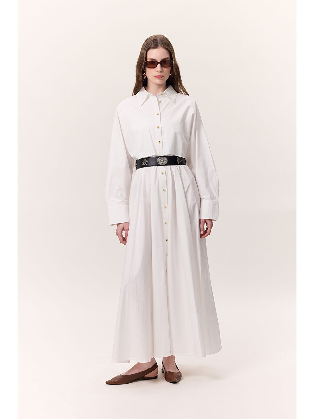 Trenç Tarz Gömlek Elbise Ekru-6