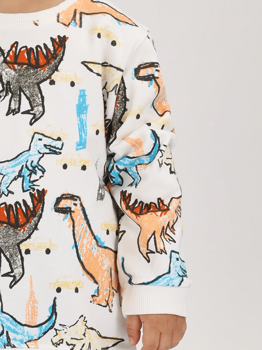 Ekru Bisiklet Yaka Baskılı Erkek Bebek Sweatshirt ve Eşofman Alt 2'li-2