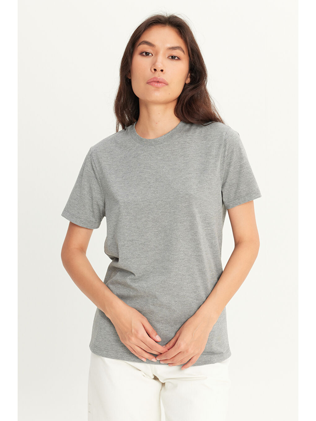 Erkek Koyu Gri Slim Fit Dar Kesim %100 Pamuk Bisiklet Yaka Kısa Kollu Tişört-4