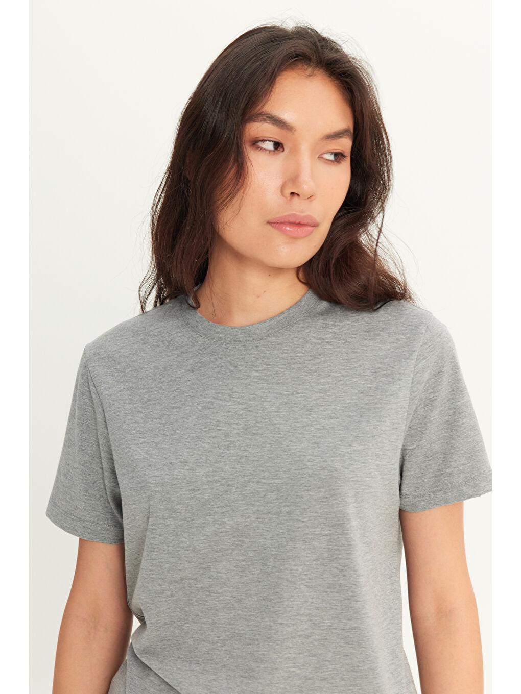 Erkek Koyu Gri Slim Fit Dar Kesim %100 Pamuk Bisiklet Yaka Kısa Kollu Tişört-6