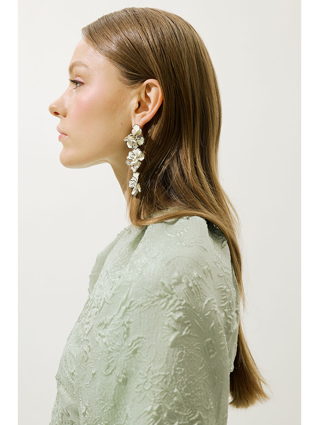 Yeşil Jakar Organze Abiye Elbise Mint-5