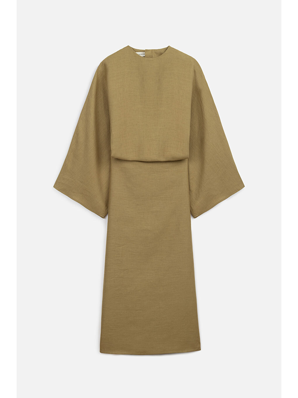 Sarı Keten Geniş Bağlamalı Elbise Köri-1