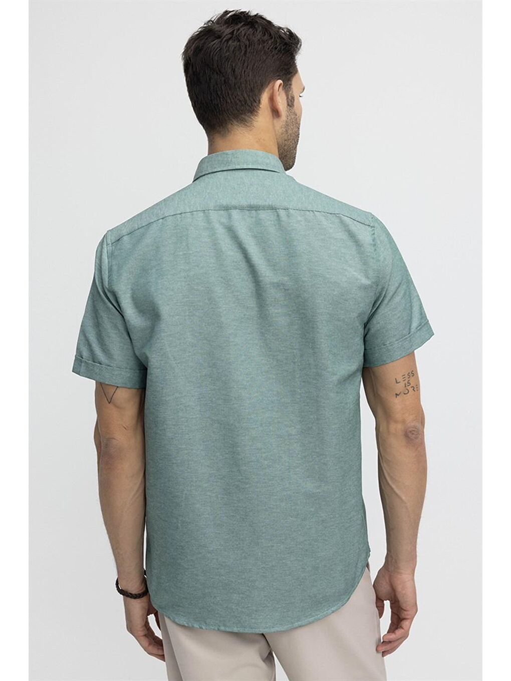 Tudors Klasik Fit Kısa Kol Düğmeli Yaka Poplin Oxford Erkek Yeşil Gömlek-3