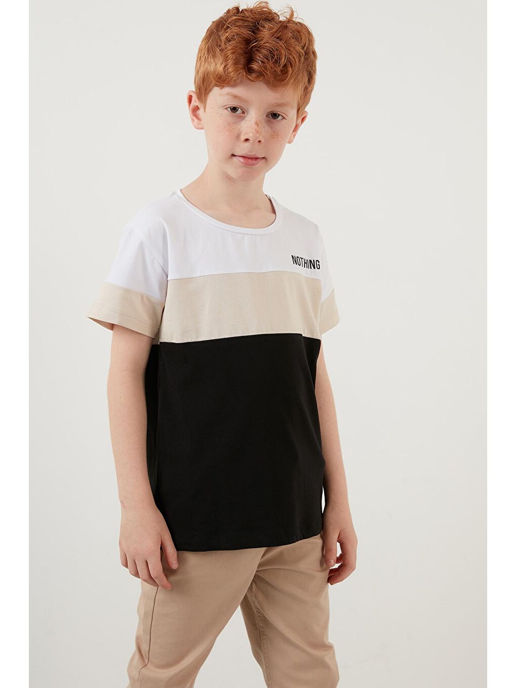 Kahverengi Renk Bloklu Bisiklet Yaka Pamuklu T Shirt 6211013-1