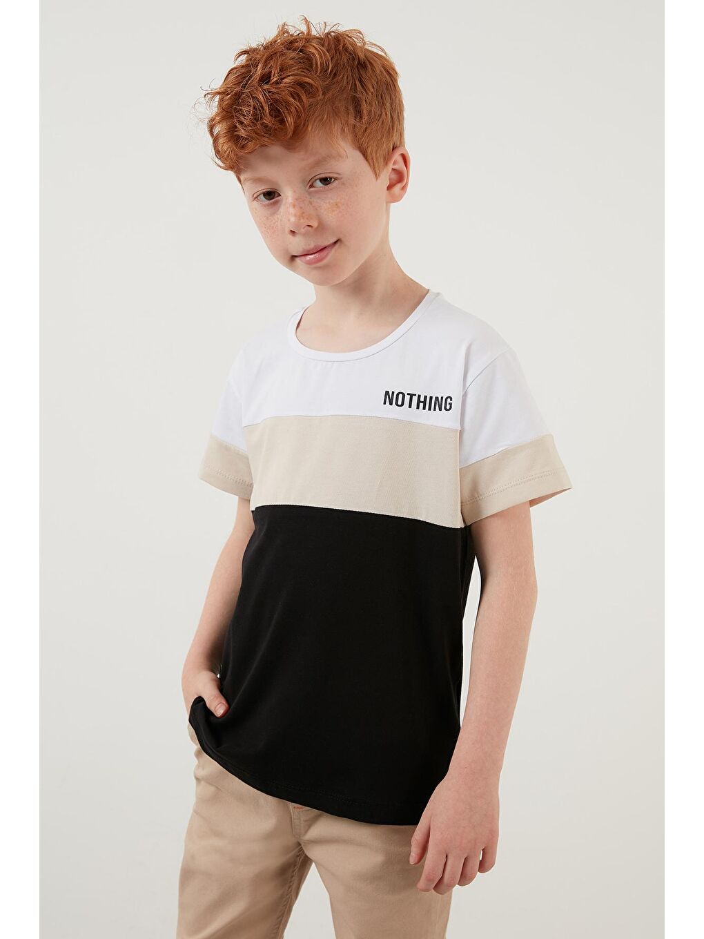 Kahverengi Renk Bloklu Bisiklet Yaka Pamuklu T Shirt 6211013-2