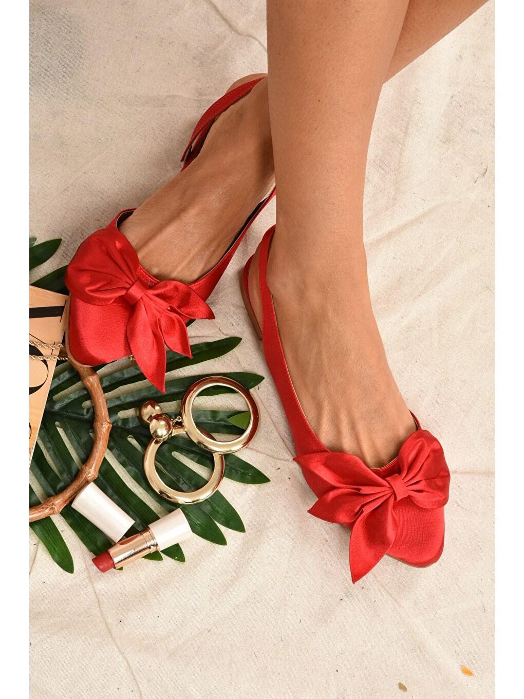 Fox Shoes Kirmizi Kırmızı Saten Kumaş Kadın Babet H726809004 - 1