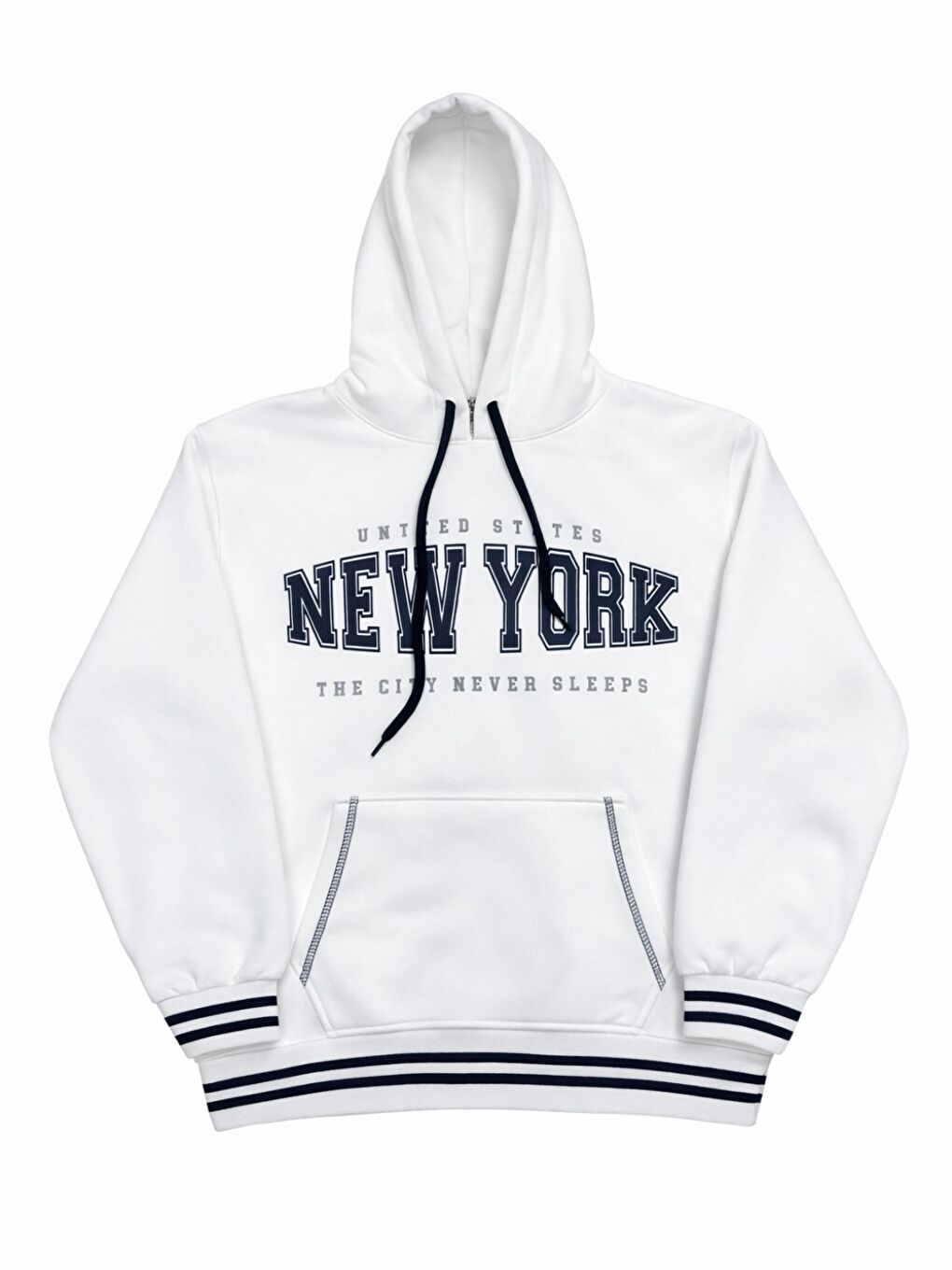 Beyaz Erkek Çocuk 3 İplik Kapüşonlu Kanguru Cepli Baskılı Sweatshirt 12329