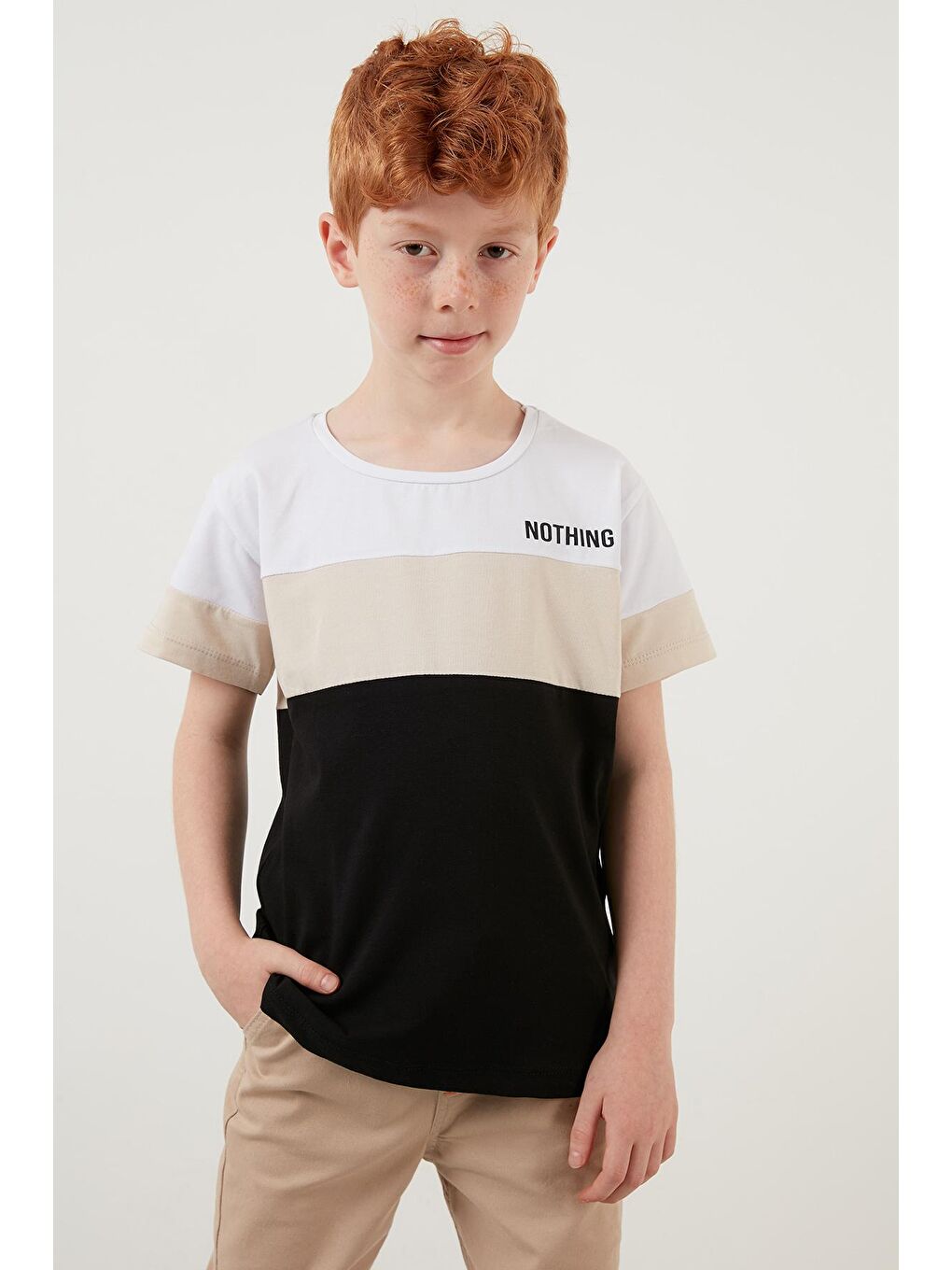 Kahverengi Renk Bloklu Bisiklet Yaka Pamuklu T Shirt 6211013-3