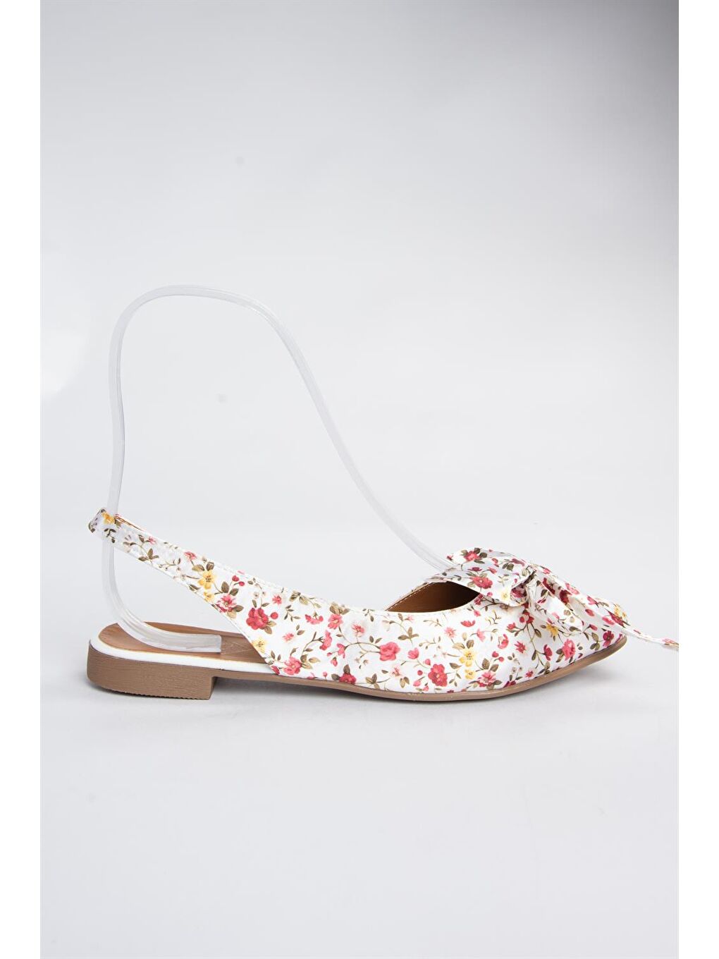 Bej/Kırmızı Kumaş Çiçek Baskı Kadın Babet H726809004-7