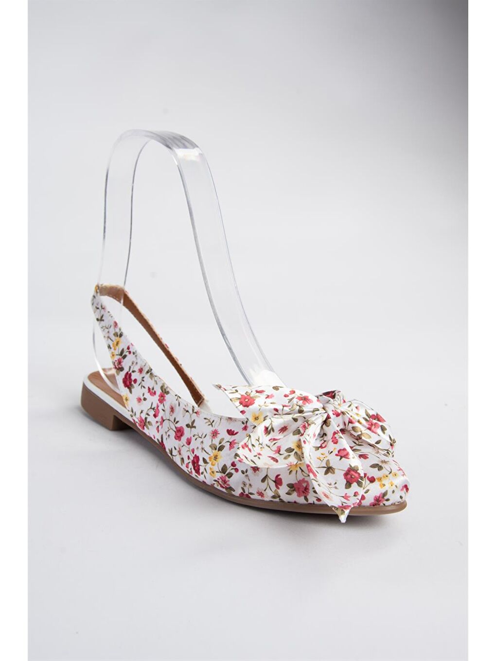 Bej/Kırmızı Kumaş Çiçek Baskı Kadın Babet H726809004-8