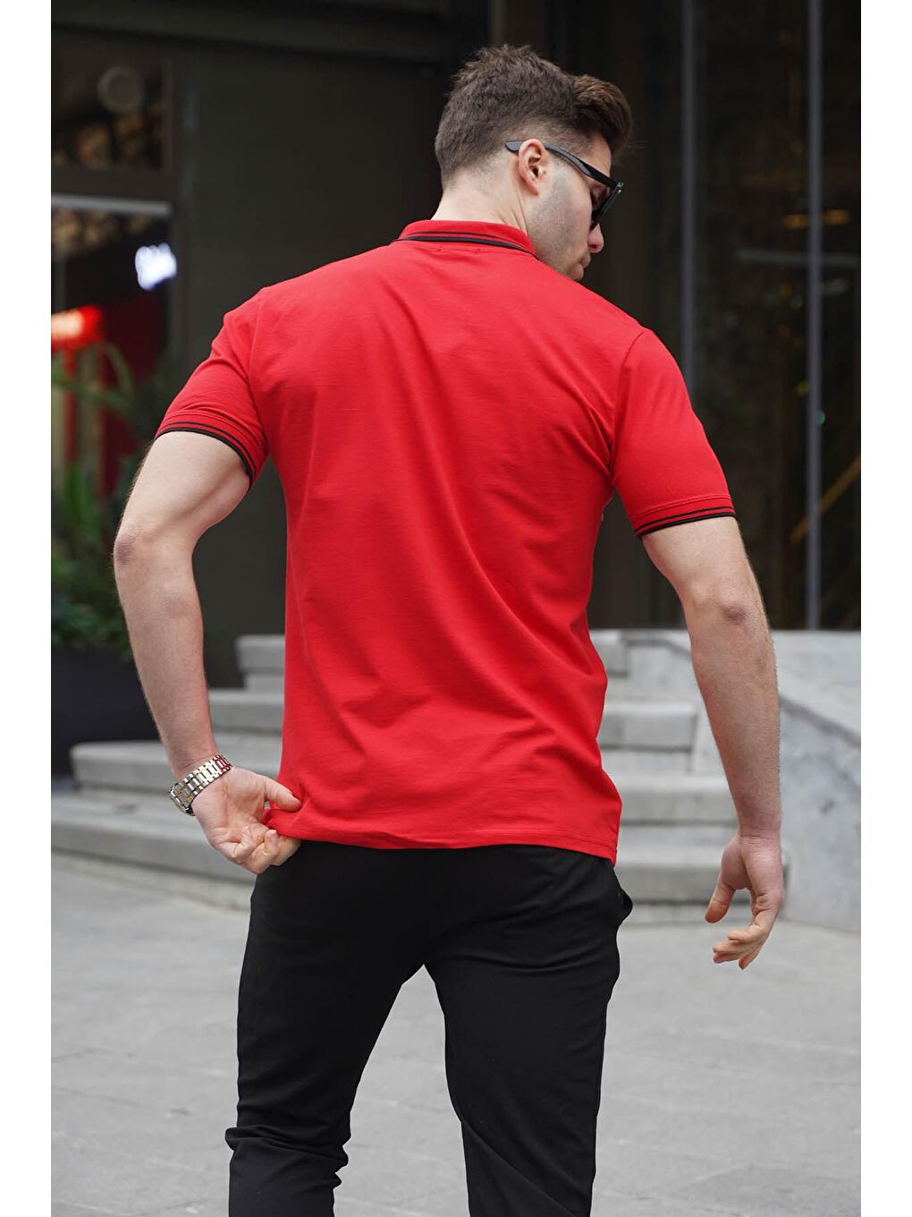 Madmext Kirmizi Kırmızı Çizgili Polo Yaka Tişört 5869 - 1
