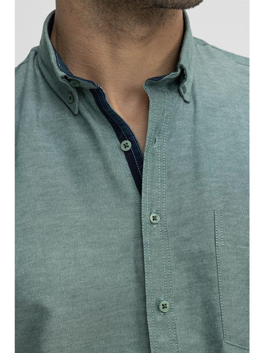 Tudors Klasik Fit Kısa Kol Düğmeli Yaka Poplin Oxford Erkek Yeşil Gömlek-4