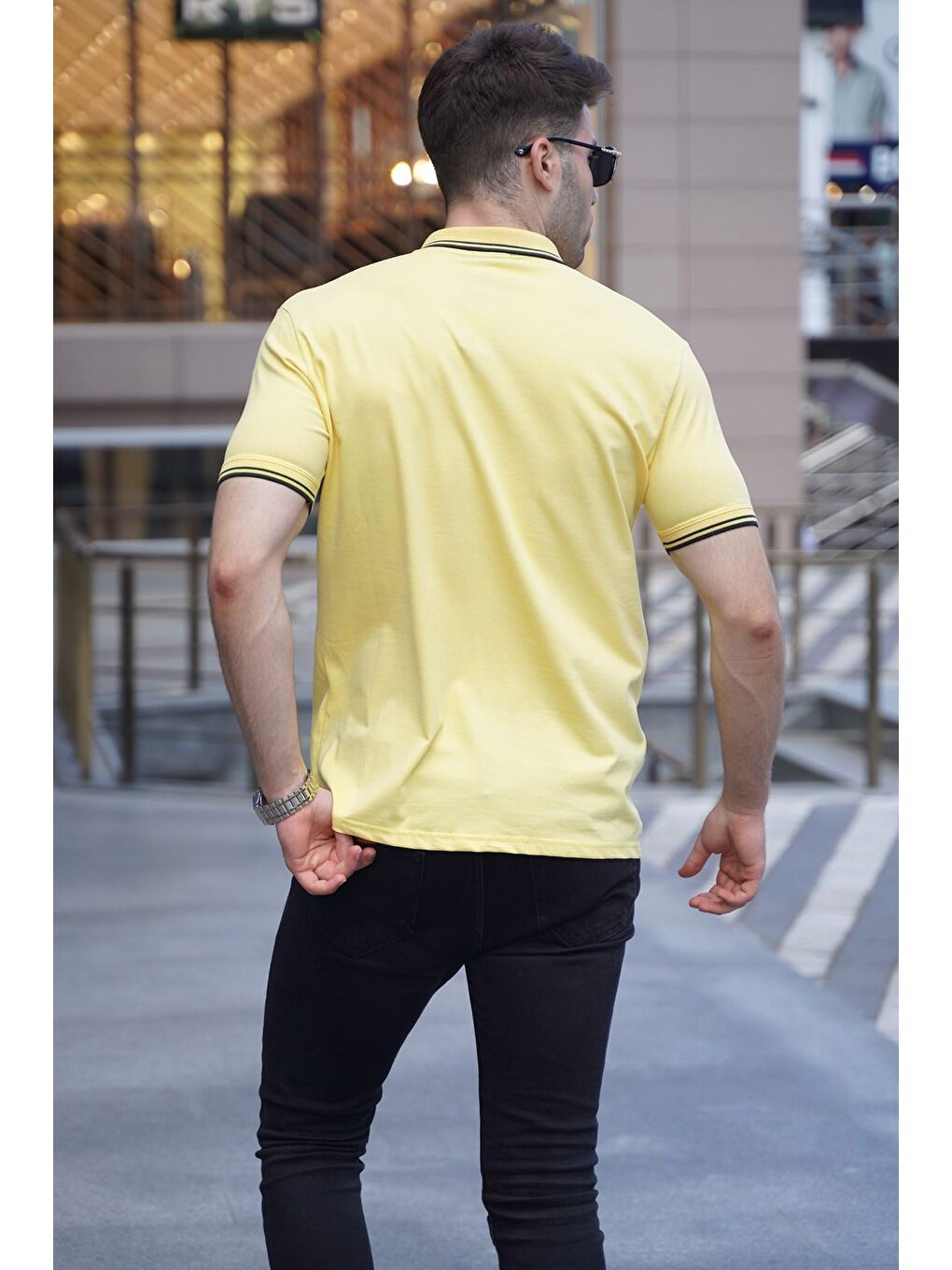Madmext Sari Sarı Çizgili Polo Yaka Tişört 5869 - 4