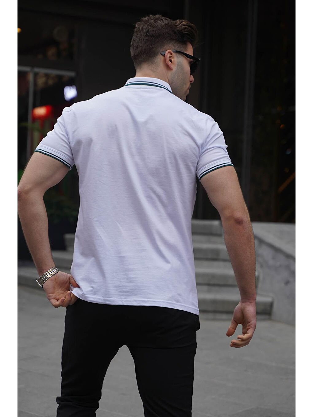 Madmext Beyaz Çizgili Polo Yaka Tişört 5869 - 1