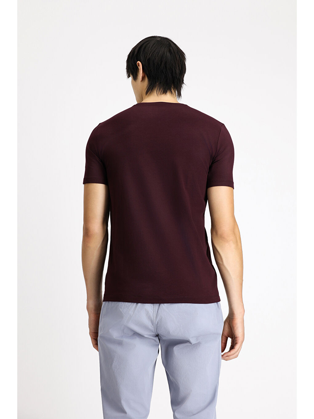 Bordo Bisiklet Yaka Slim Fit Dar Kesim Pamuklu Tişört-3