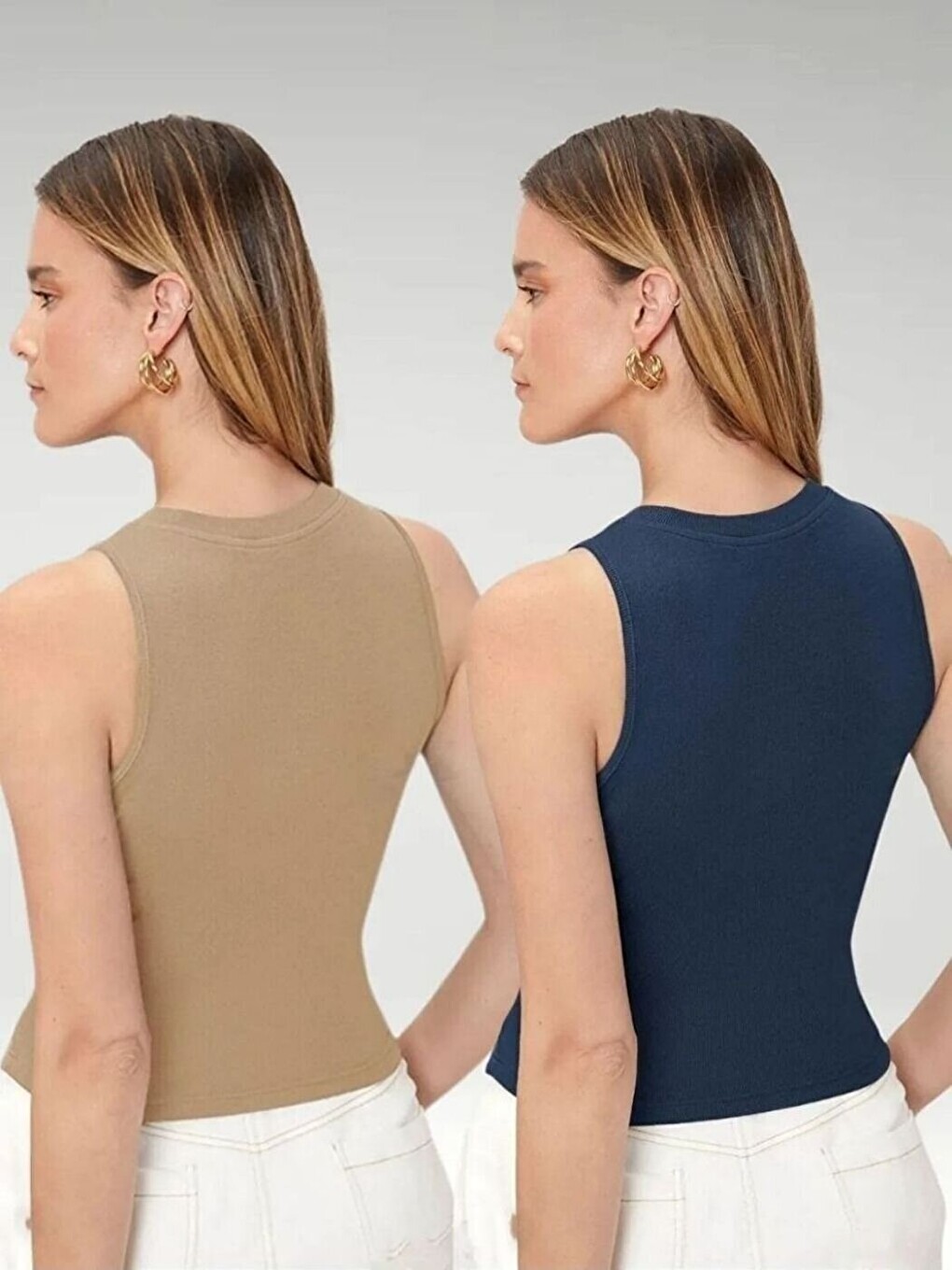 Siyah Kadın Lacivert Vizon Bisiklet Yaka Kolsuz Body Atlet 2li Set-1