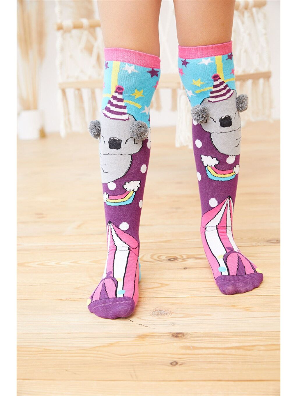 Karışık Kız Çocuk Circus Koala Dizaltı Çorap Desenli