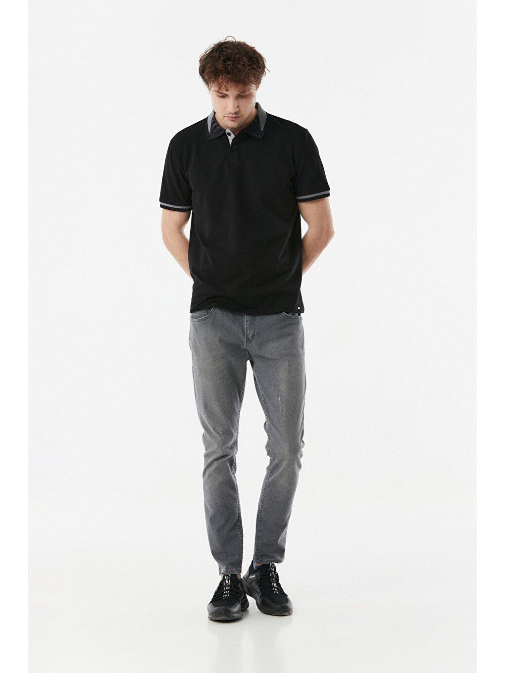 Gri Eskitme Görünümlü Skinny Jean Pantolon-1