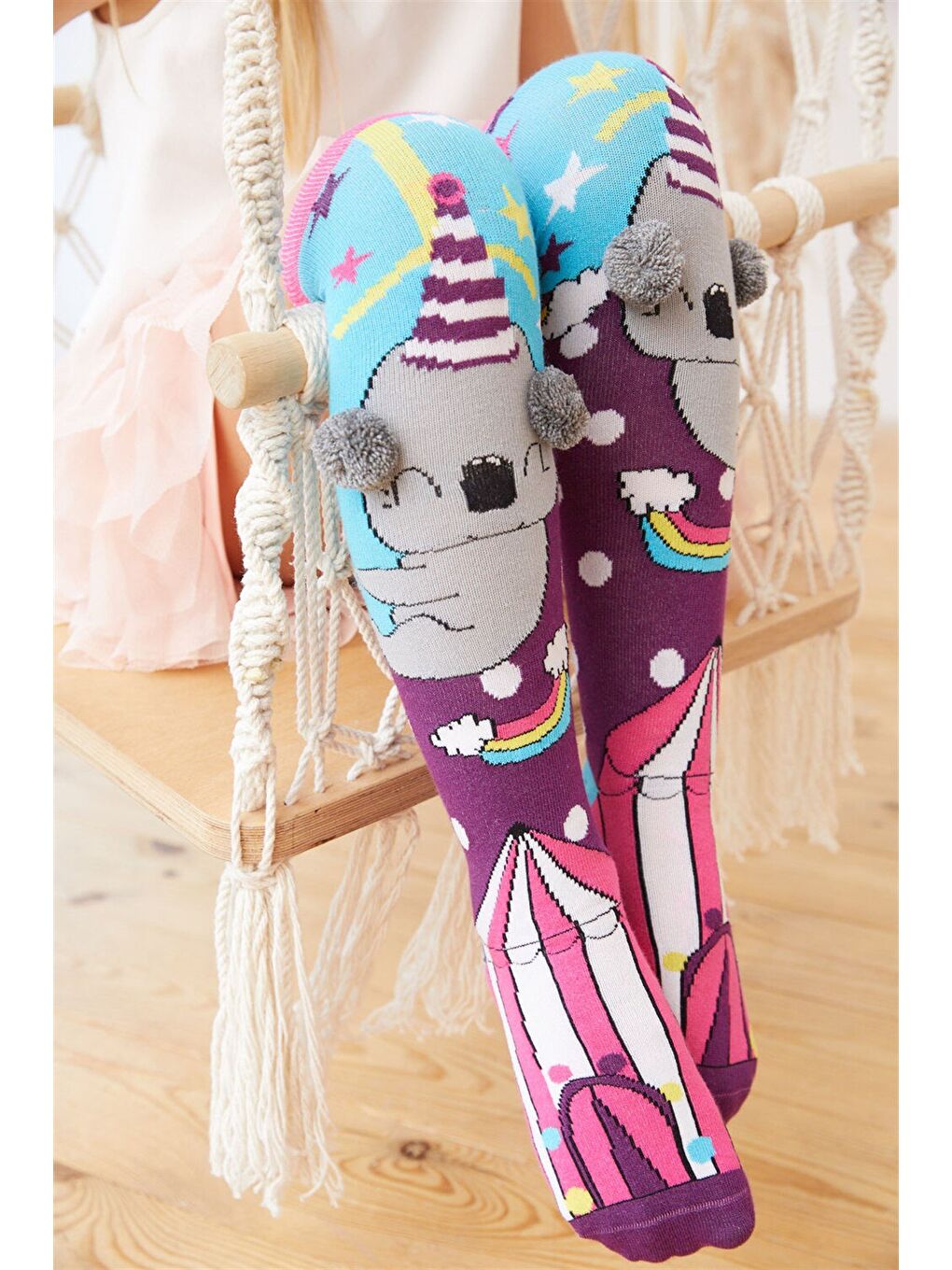 Karışık Kız Çocuk Circus Koala Dizaltı Çorap Desenli-2