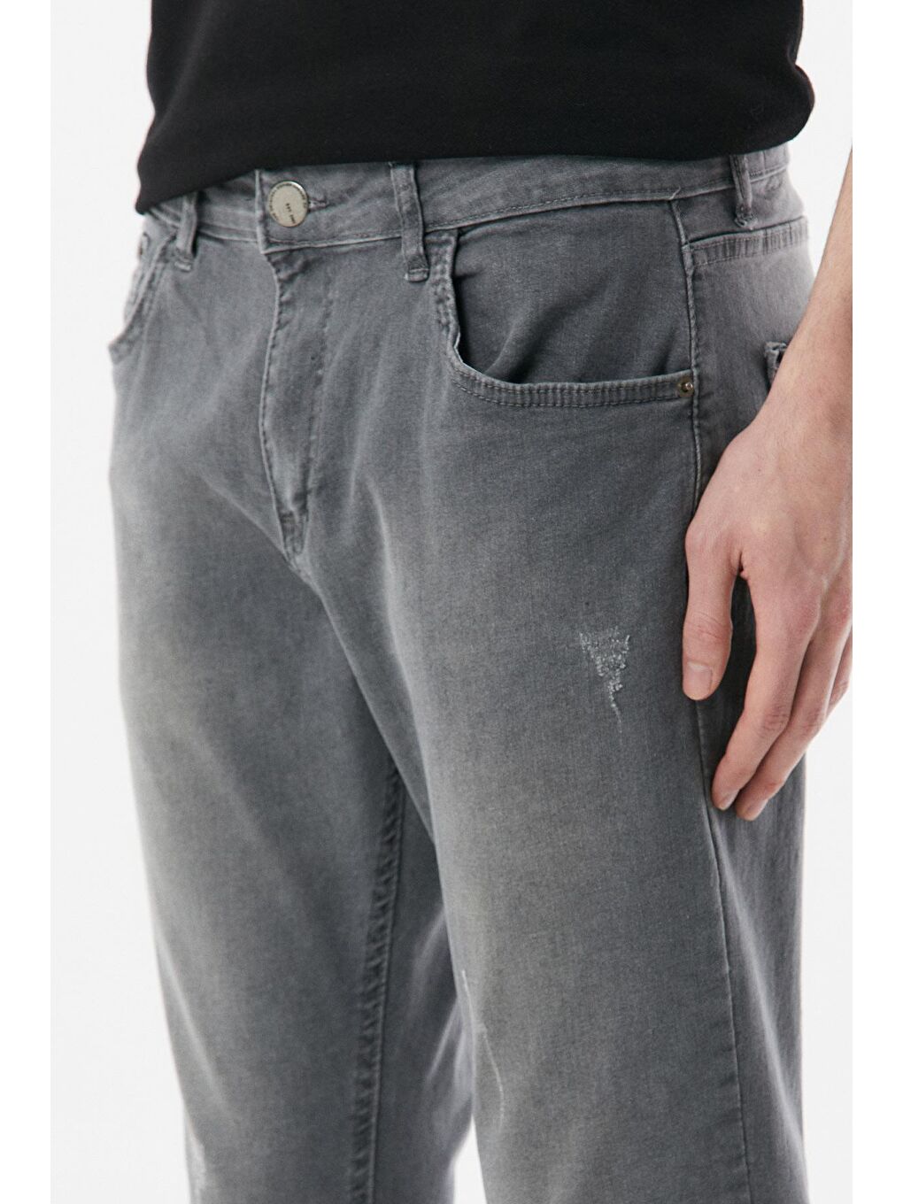 Gri Eskitme Görünümlü Skinny Jean Pantolon-3