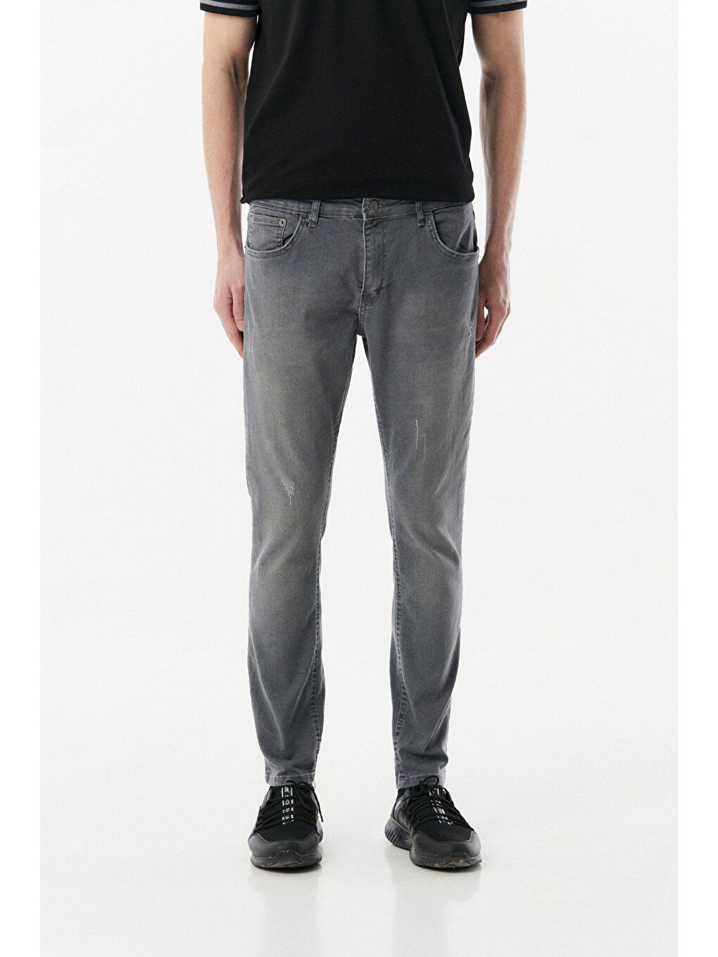 Gri Eskitme Görünümlü Skinny Jean Pantolon-4