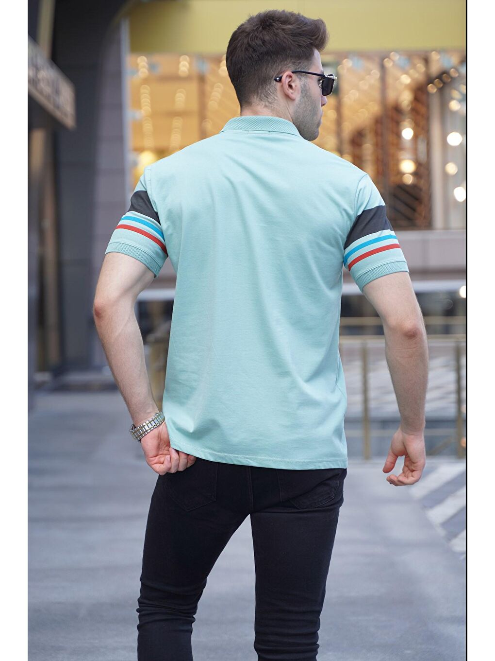 Mint Yeşili Çizgili Polo Yaka Tişört 5877-3