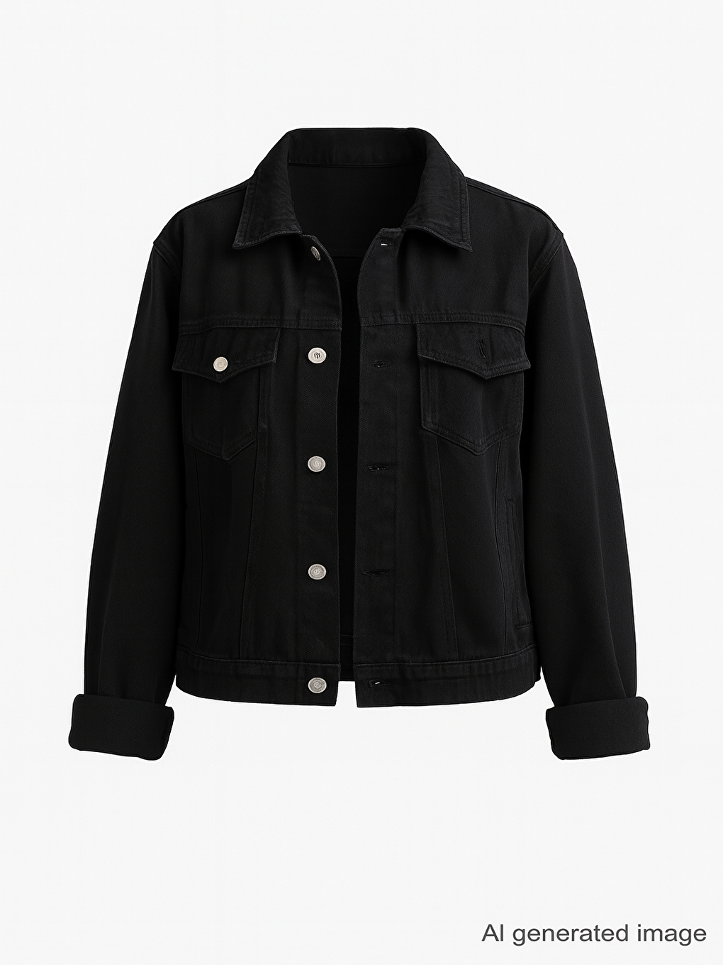 Siyah Ön Cepli Nakış Detaylı Kız Çocuk Jean Ceket 20358