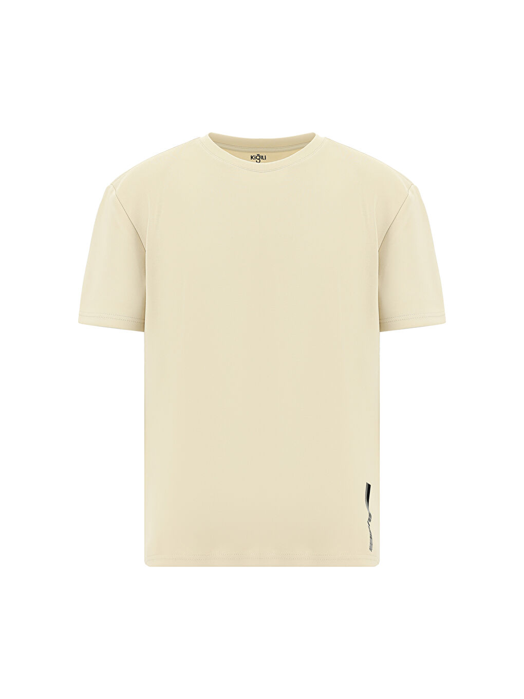 Bej BİSİKLET YAKA OVERSİZE Elastanlı BASKILI TİŞÖRT-5