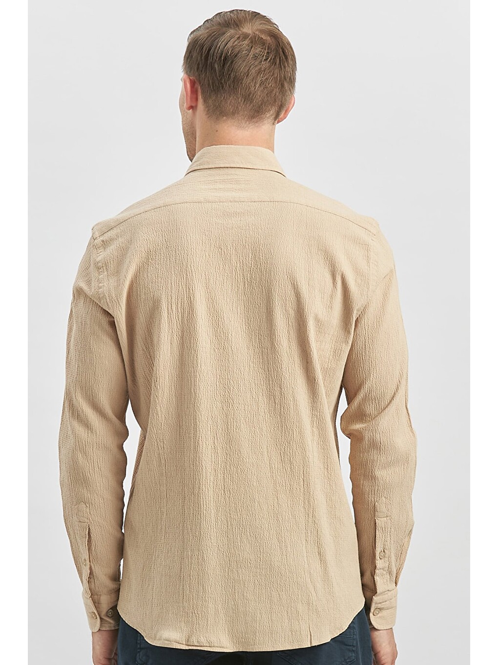 Turuncu Kayısı Uzun Kollu Gofreli Biyeli %100 Pamuk Casual Slim Fit Dar Kesim Gömlek 1004240247-4
