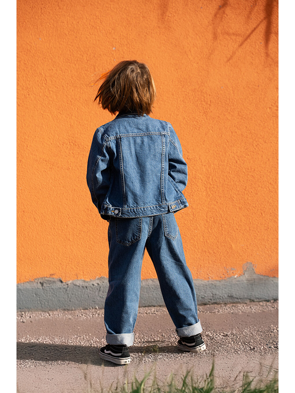 3'lü Set % 100 Pamuk Lacivert Jean Pantolon ve Ceket Takım + Fular Hediyeli-3