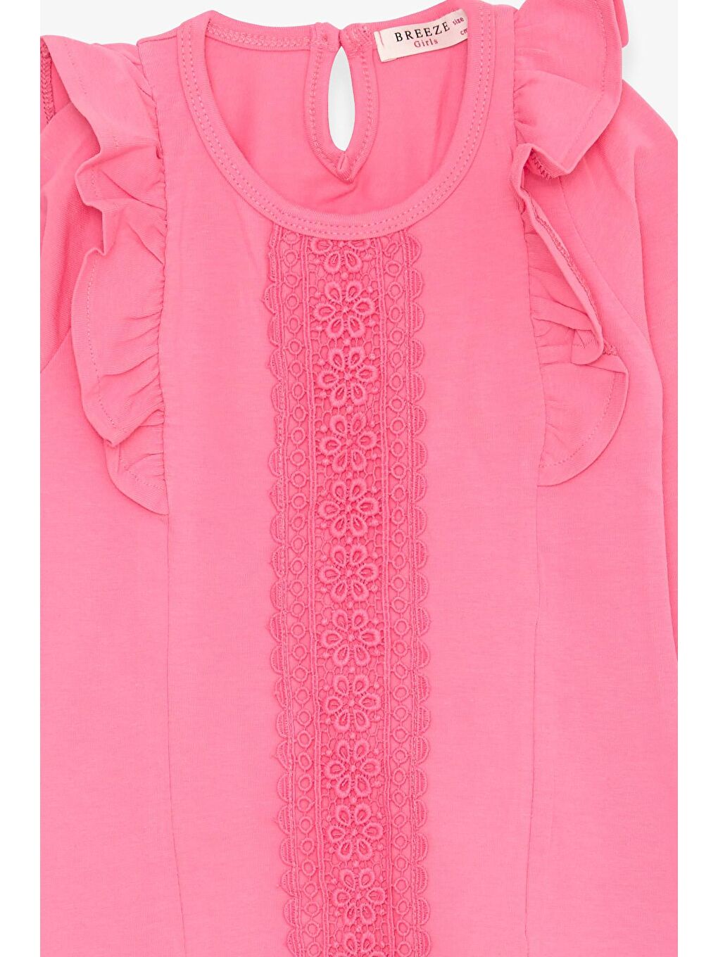 Kız Çocuk Uzun Kollu Tişört Güpürlü Fırfırlı Mercan (3-6 Yaş)-2