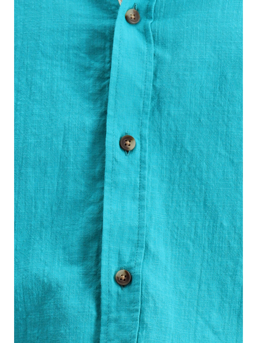 Turkuaz Uzun Kol Regular Fit Düğmeli Yaka Keten Görünümlü Spor Pamuk Gömlek-4