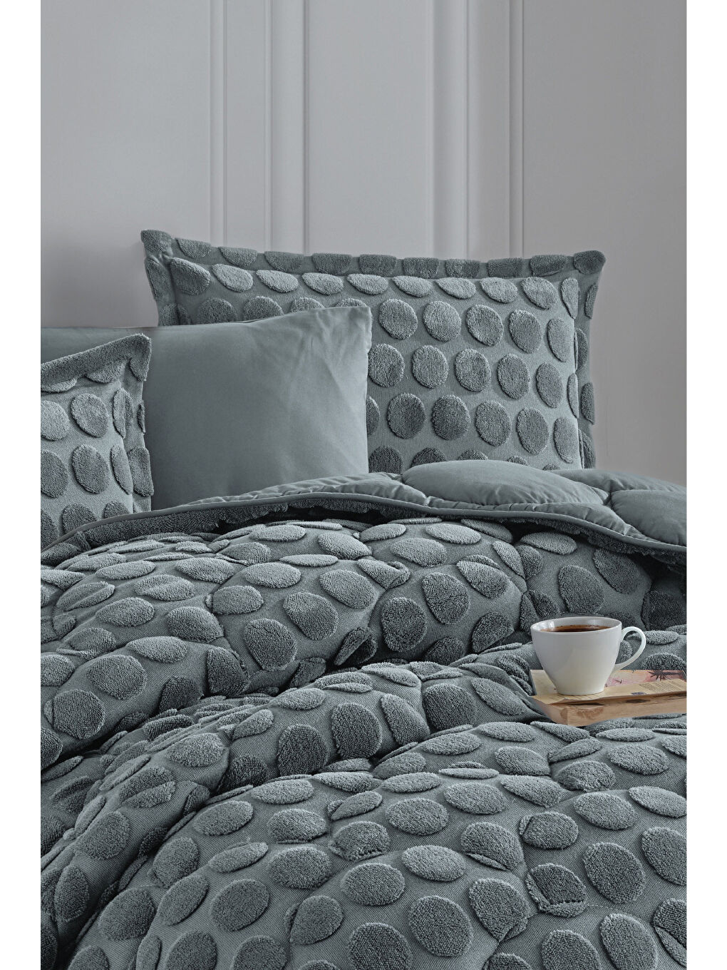 Jakarlı  Wellsoft Çift Kişilik Uyku Seti Perle Gri-1