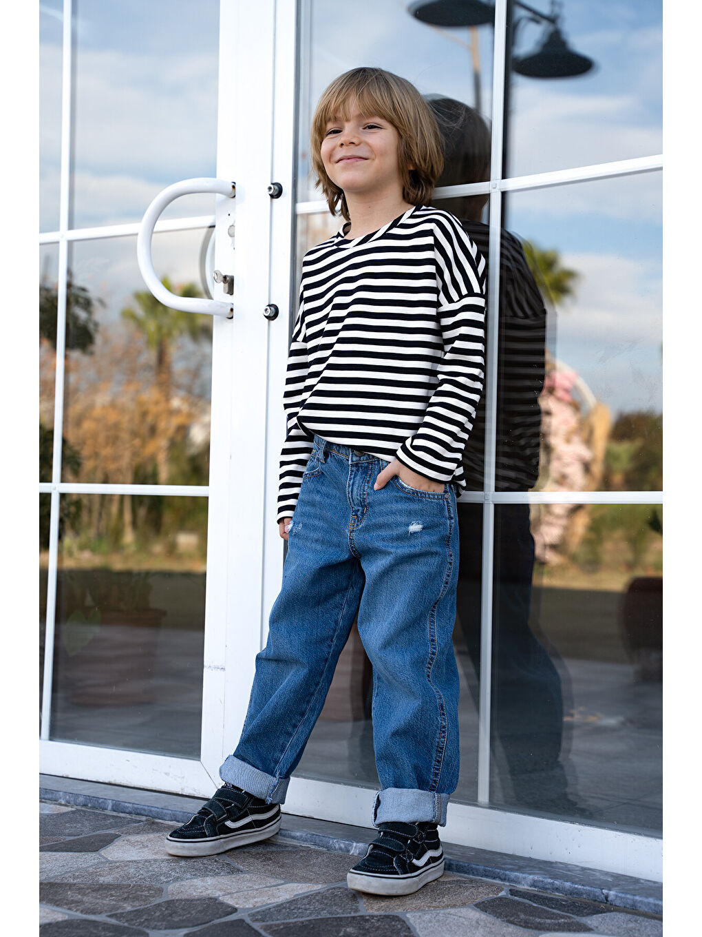 3'lü Set % 100 Pamuk Lacivert Jean Pantolon ve Ceket Takım + Fular Hediyeli-5