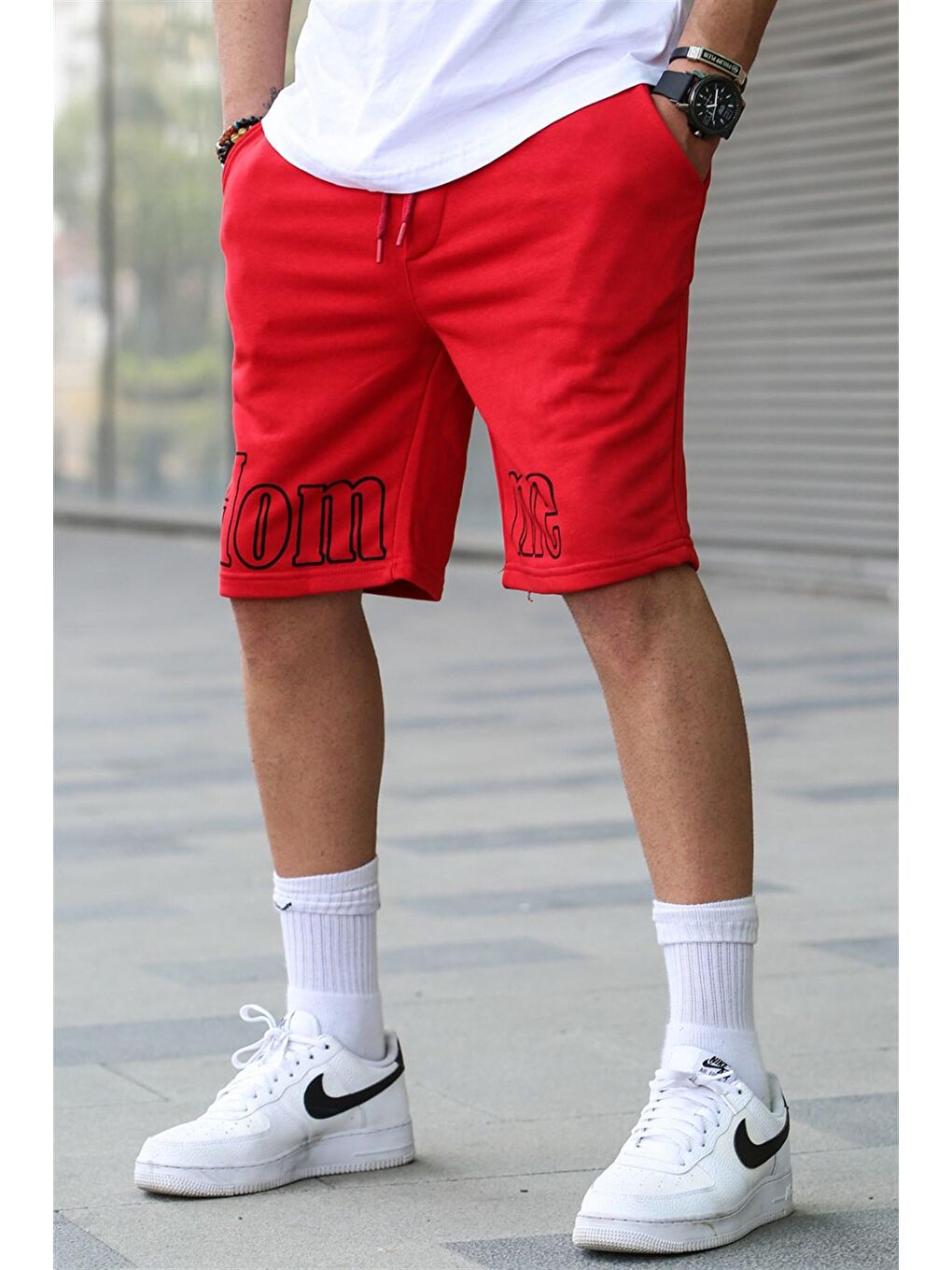Erkek Baskılı Kırmızı Kapri Şort 5439-1