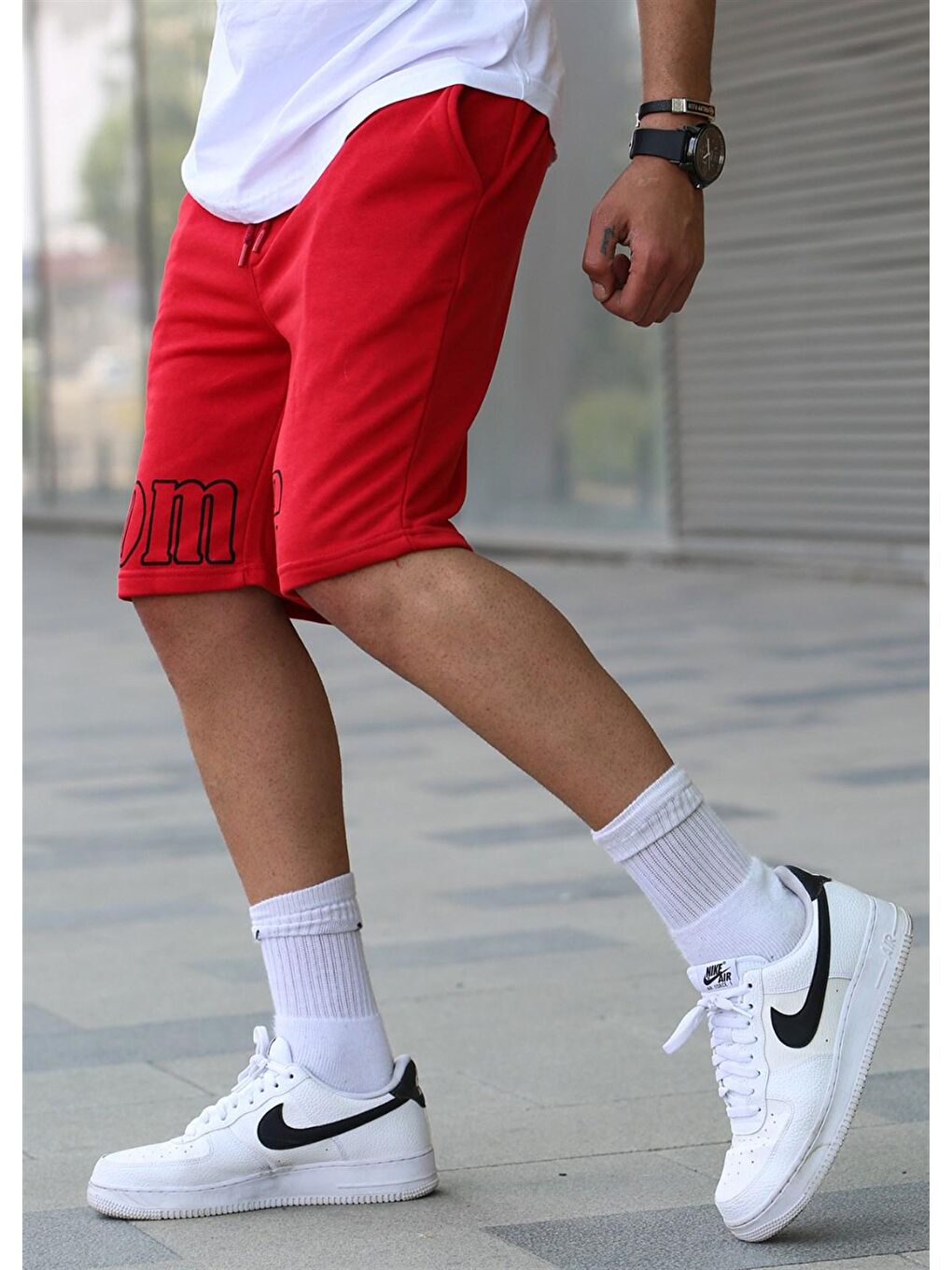 Erkek Baskılı Kırmızı Kapri Şort 5439-2