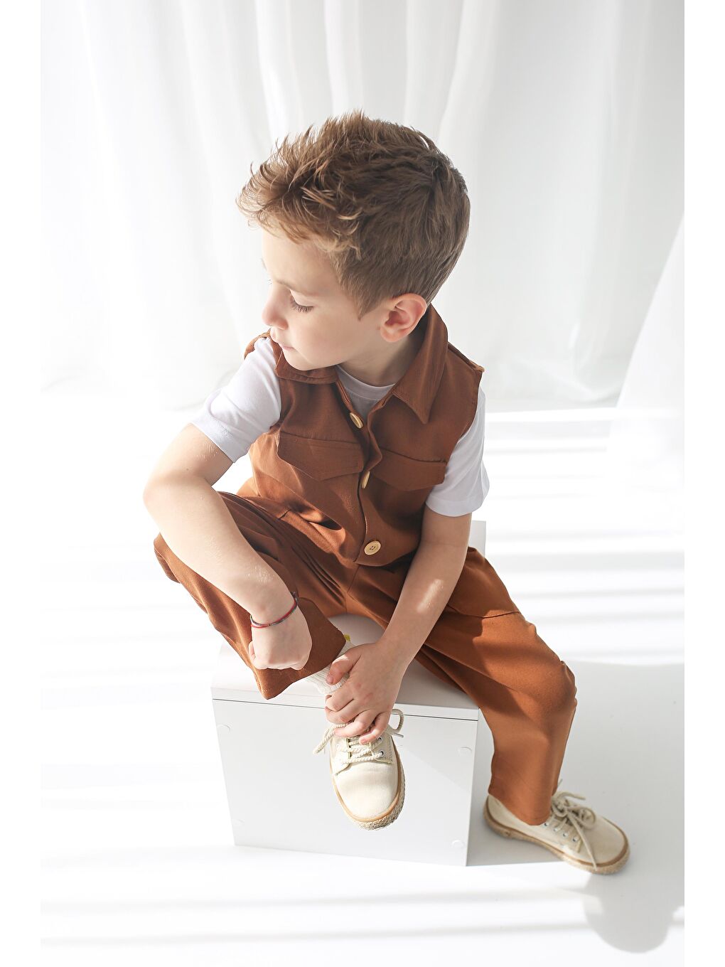 Kahverengi Kahve Gabardin Spor Yelek + Kahve Gabardin Boyfriend Pantolon-2