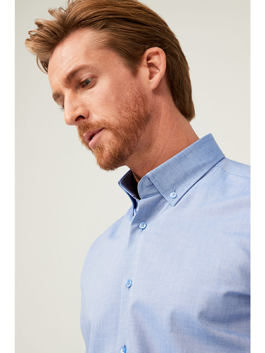 Mavi Uzun Kol Slim Fit Dar Kesim Pamuk %100 Pamuk Gömlek-3