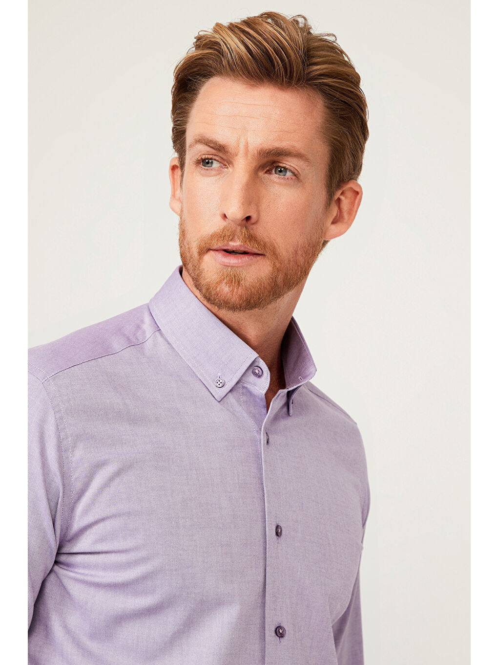 Lila Uzun Kol Slim Fit Dar Kesim Pamuk %100 Pamuk Gömlek-4