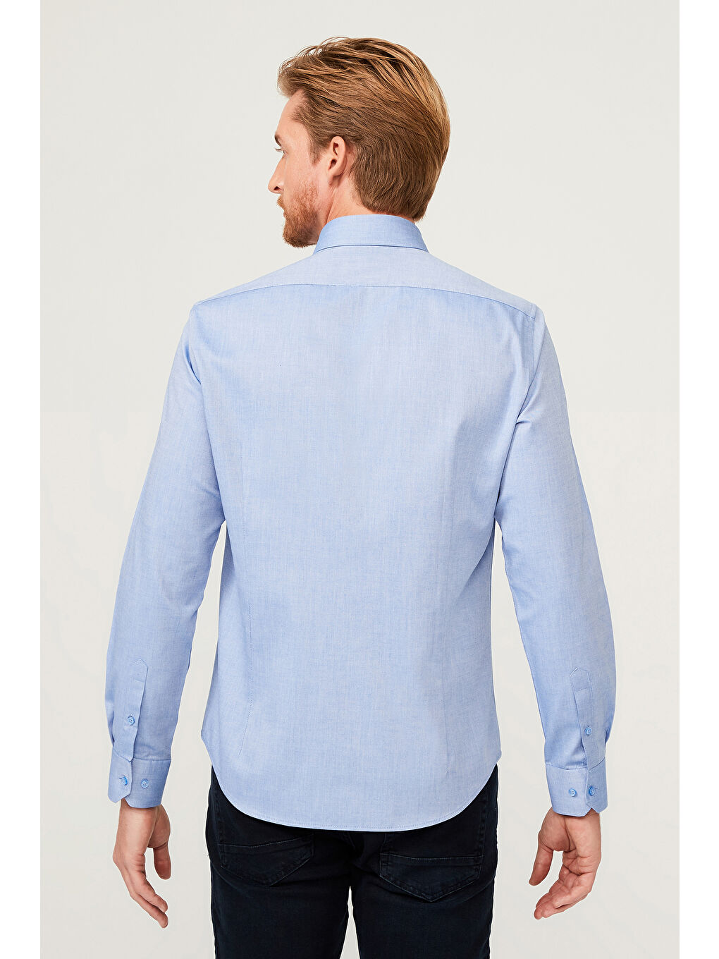Mavi Uzun Kol Slim Fit Dar Kesim Pamuk %100 Pamuk Gömlek-5