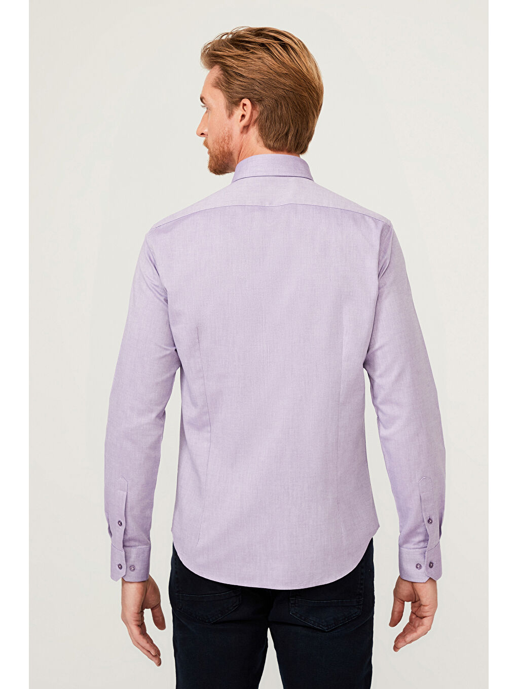 Lila Uzun Kol Slim Fit Dar Kesim Pamuk %100 Pamuk Gömlek-5