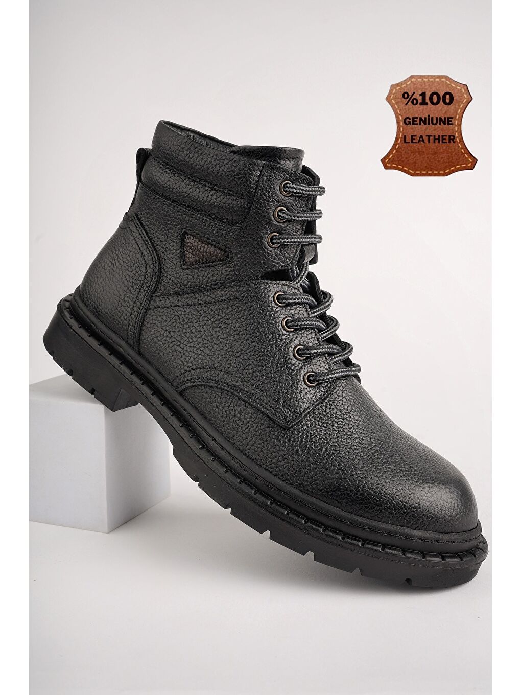 Siyah STEPHAN Bağcıklı Hakiki Deri Kaymaz Taban Erkek Klasik Bot-7