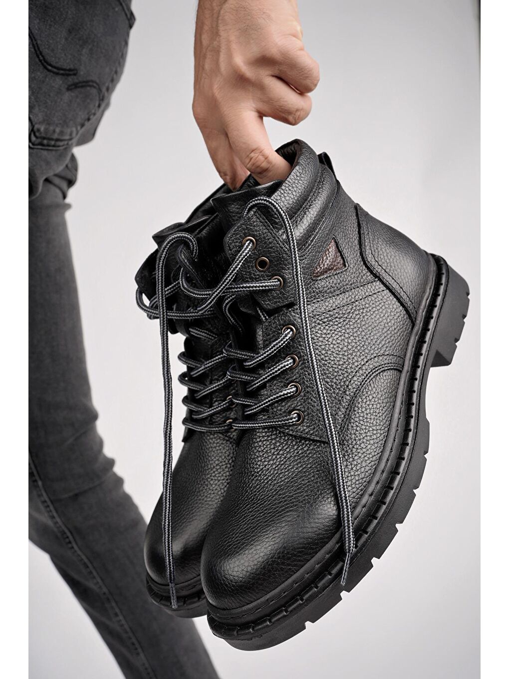 Siyah STEPHAN Bağcıklı Hakiki Deri Kaymaz Taban Erkek Klasik Bot-5