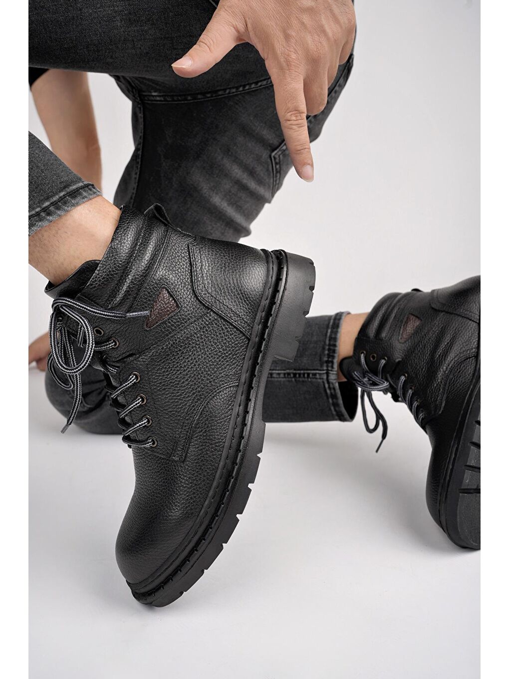 Siyah STEPHAN Bağcıklı Hakiki Deri Kaymaz Taban Erkek Klasik Bot-6