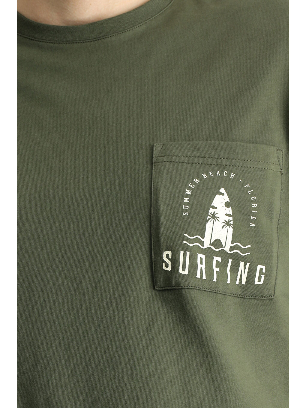 Haki Bisiklet Yaka Regular Fit Baskılı Süprem Pamuk Tişört-5