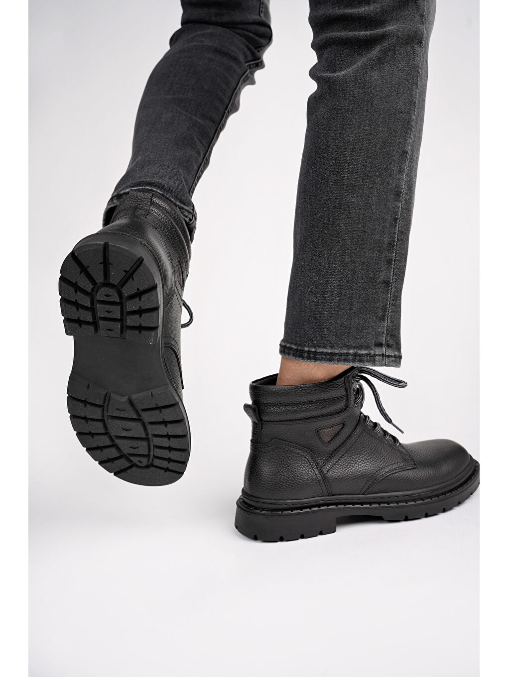 Siyah STEPHAN Bağcıklı Hakiki Deri Kaymaz Taban Erkek Klasik Bot-10