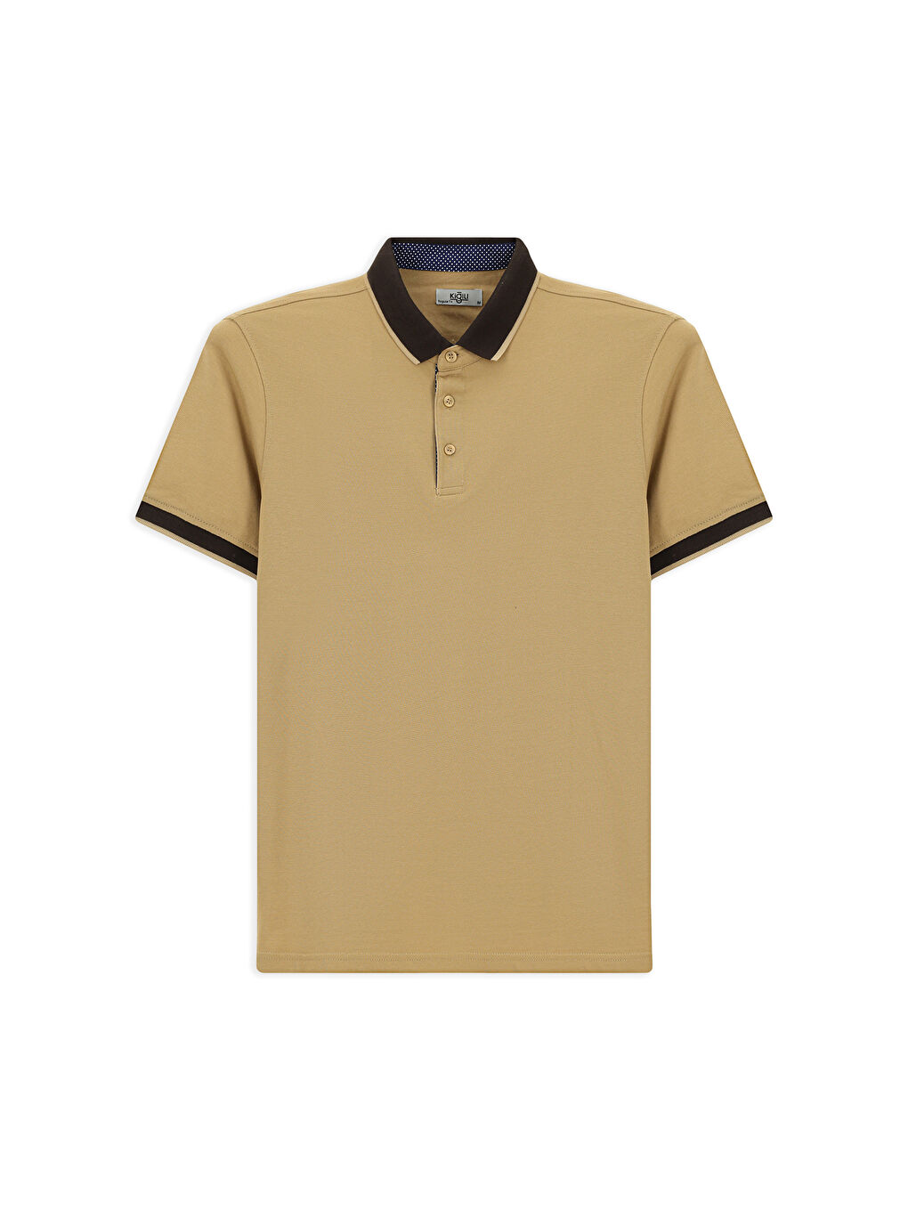 Bej Polo Yaka Regular Fit Desenli Pamuklu Tişört-7