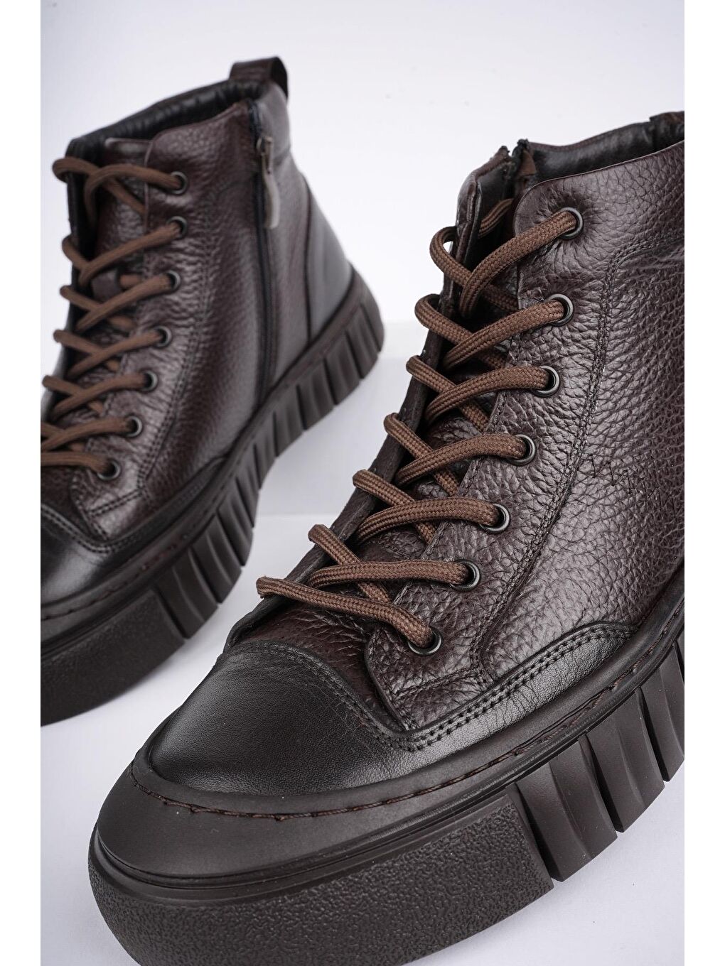 Kahverengi DİAZ Hakiki Deri Fermuarlı Bağcıklı Erkek Casual Bot-1