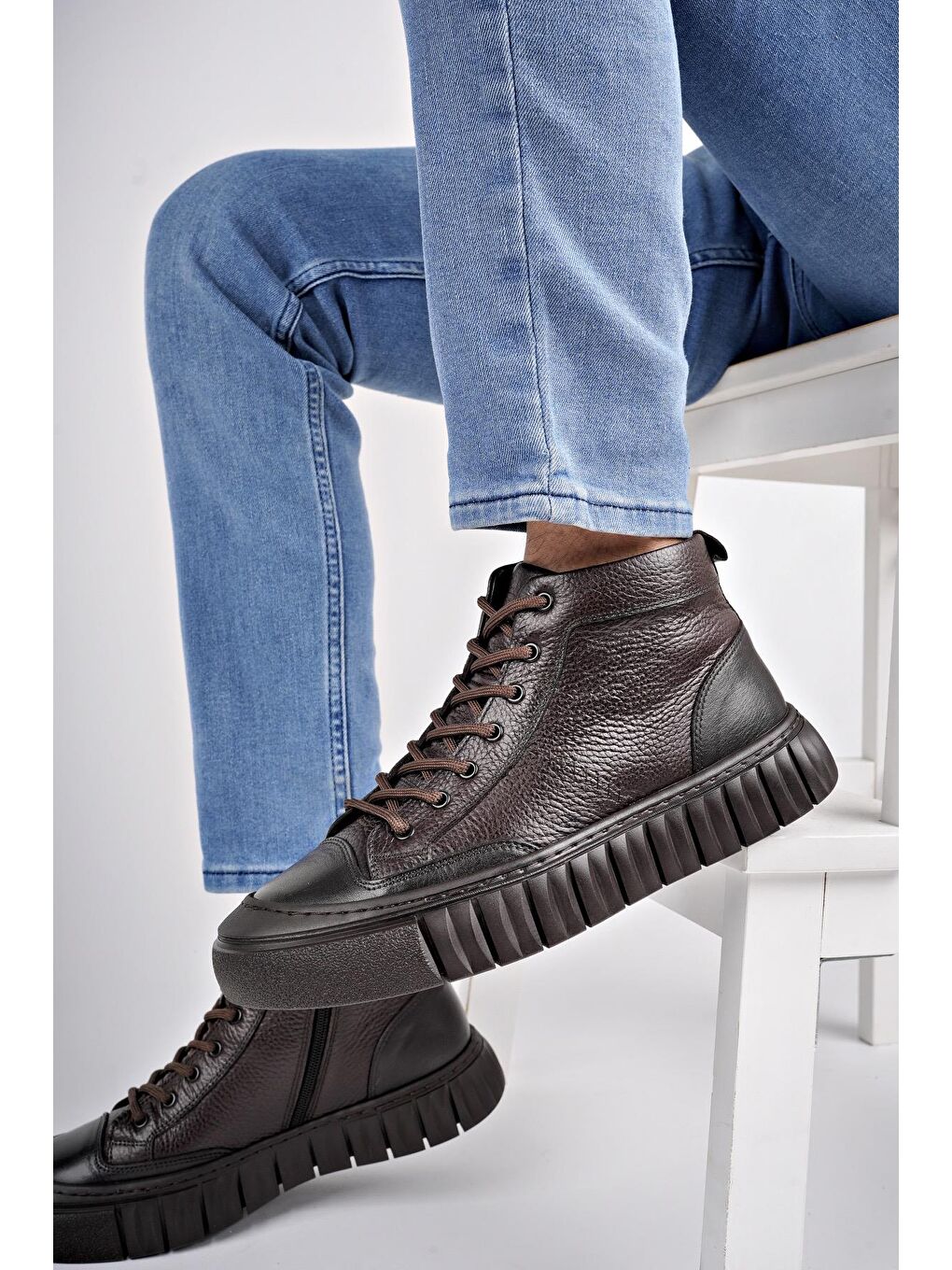 Kahverengi DİAZ Hakiki Deri Fermuarlı Bağcıklı Erkek Casual Bot-3